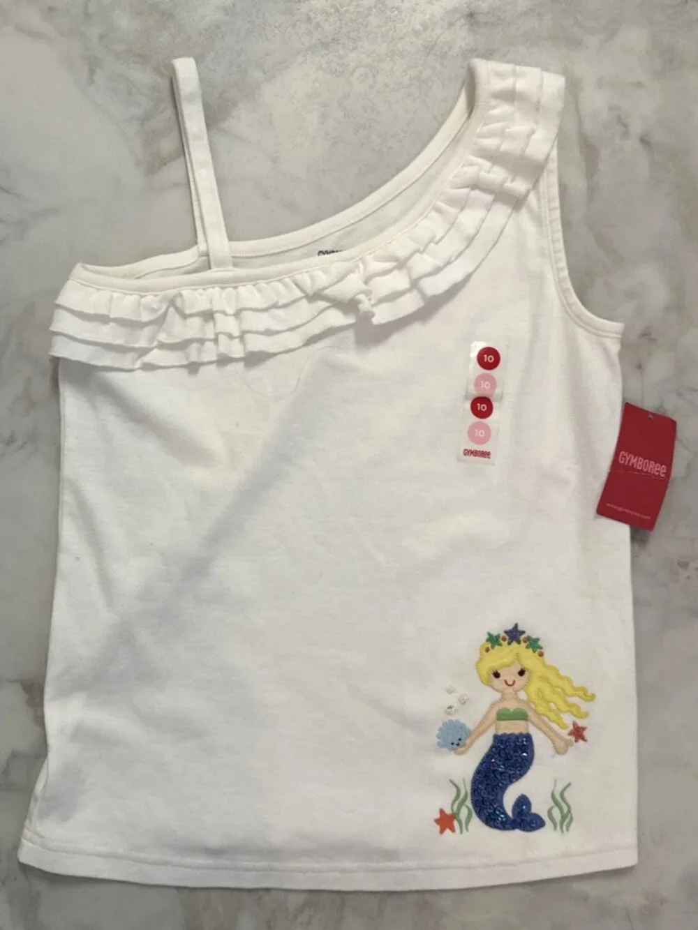 Gymboree Girls Shirt 10 White Sleeveless Ruffle Mermaid Sequin Beach Top Fun NEW